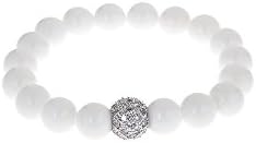 White Agate Stretch Bracelet with CZ Pave Starburst Center