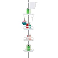 ALLZONE Constant Tension Corner Shower Caddy, Stainless Steel Pole, Rustproof, Strong and Sturdy, White, 4.5 to 9ft