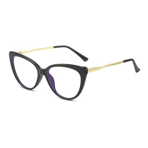 Cyxus Blaulichtfilter Brille Damen mit Katzenauge Leichtes TR90 Mode Vintage Brille Ohne Stärke Anti Schädliches Blaulicht UV400 von Handy Computer 8144 (01-Schwarz&Gold)