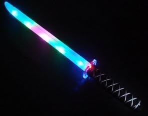 Light Up USA (TM) - Light Up LED Ninja Sword Toy with Motion Activated Clanging Sounds - Rainbow (Blue, Pink, Green)