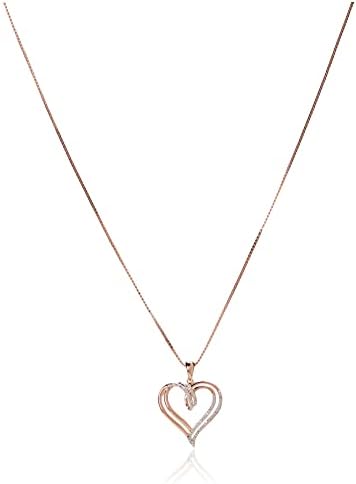 Amazon Collection Sterling Silver Diamond Double Heart Pendant Necklace