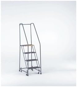 Ballymore H326X Steel Standard Rolling Ladder with Spring Loaded Casters and Handrails, Expanded Metal Tread, Unassembled, OSHA/ANSI Standard, 3 Steps, 24" Step Width, 10" Top Step Deep, Gray