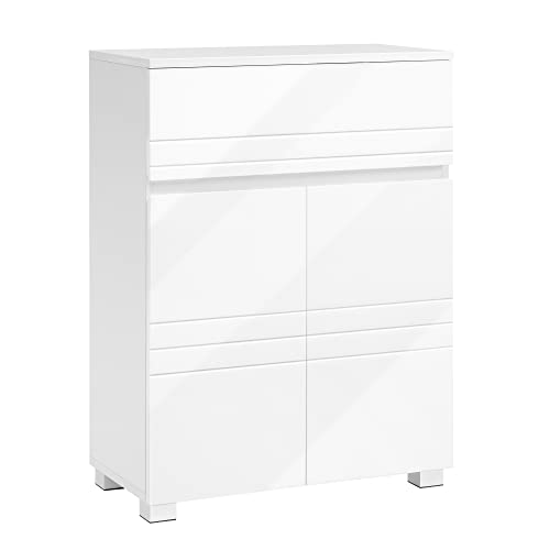 Vasagle BBK140W01 Bathroom Cabinet, cupboard with drawer, bathroom cabinet with double door, adjustable shelves, with feet for bathroom, hallway, entrance area, 60 x 30 x 80 cm, white
