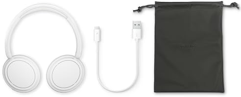 TAH5219WT/00 Leichte On-Ear Wireless Bluetooth Kopfhörer – 65 Std. Akkulaufzeit, natürlicher Klang, klare Anrufe, dynamischer Bass, 2 Std. USB-C-Ladung, Softtasche – Weiß