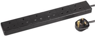 Pro Elec PELB1817 6-Gang Surge Protected Extension Lead, Black, 5m Lead