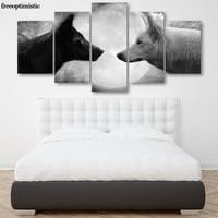 5 Panels HD Printed BLACK AND WHITE WOLFS Painting Canvas Print Room decor print poster Picture Canvas