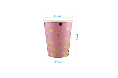 Ottin Pink and Gold Party Dinnerware 24 Guests Paper Plates and Napkins Sets Disposable Dinnerware for Wedding Birthday Weekend Party Supplies Celebrations (Pink with Gold Foil Dots, 24 guest) - Thumbnail 3