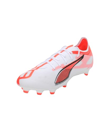 Puma Ultra 5 Match FG/AG, Chaussure de Football Unisexe, Puma White-Puma Black-Glowing Red,