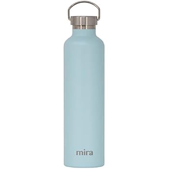 MIRA Insulated Reusable Water Bottle | Alpine Stainless Steel Vacuum Insulated Thermos Flask with 2 Lids | Keeps Cold for 24 Hours, Hot for 12 Hours | BPA-Free Cap | Matte Pearl Blue | 34 oz