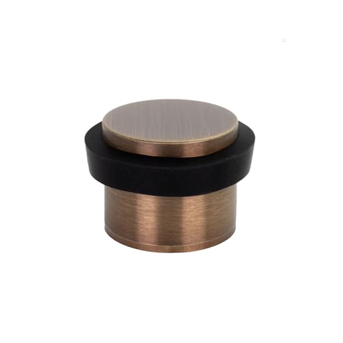 EVI Herrajes | Adhesive Door Stop with Threaded Base | Ø24x21mm | Antique Brushed Brass Finish | Black Rubber | Includes Screw | I-191/24-DUAL-CU