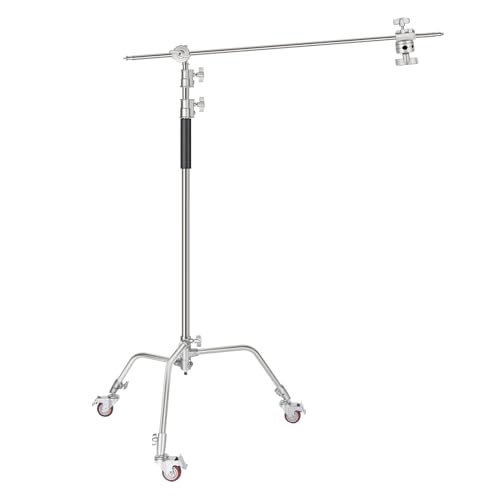 NEEWER Pro 100% Metall C Ständer Lichtständer mit Rädern, max. Höhe 330 cm Verstellbarer Reflektorständer mit 120 cm Auslegerarm und 3 Riemenscheiben