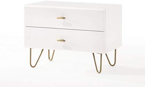 Amazon Com Limari Home Ferla Collection Modern Style Bedroom Gloss Finished Nightstand With 2 Drawers Metal Handles Legs White Gold Furniture Decor