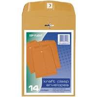 Top Flight Clasp Envelopes, Gummed and Clasped Closure, 6 x 9 Inches, Brown Kraft, 14 Envelopes per Pack (6911066)