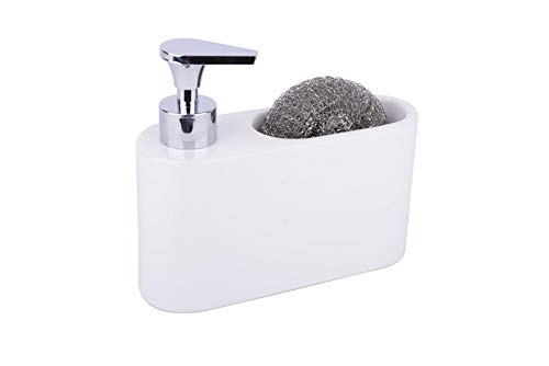 KOOK-TIME-Dispensador-de-Jabn-Liquido-de-Cermica-para-Cocina-con-Hueco-para-Estropajo-18-x-6-x-155-cm-Color-Blanco