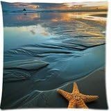 PUDA Starfish On The Deep Bule Navy Beach Sunset Custom Cotton &amp; Polyester Soft Square Zippered Cushion Throw Case Pillow Case Cover 18X18 (Twin Sides) .