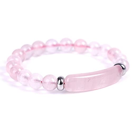 Treasure Bay Handmade Beads Bracelet, Natural GemStone Bracelet for Women Crystal Bracelet for Healing Chakra Bracelet Semi Precious Gemstone Bracelet For women and men (Pink Rose quartz)