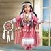 Collections Etc Women's Elu Native American Porcelain Doll Tabletop Display, Pink Outfit Includes White Faux Fur and Beads