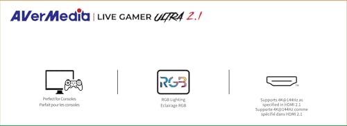 AVerMedia 4K60 Capture Card with HDMI 2.1, Low Latency, 4K144/4K120 Passthrough, Game Capture Device for PS5, PS5 Pro, Xbox, Switch, Streaming on Twitch, OBS on Mac & PC, GC553G2 Live Gamer Ultra 2.1