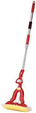 CYTB PVA Mop Professional Fold Absorbent Sponge Foam Rubber Head, Use"Pull and Lift" Wringer Lever System With Extendable ,Mop Head Size: 10.6’’（red）