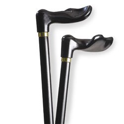 Wood cane - Black Right handle, this cane is designed to fit the hand like a glove for its palm grip handle. This cane and walking stick is very secure and comfortable and has a weight capacity of 250 pounds. This ergonomic wood cane is ideal for art