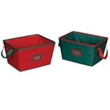 Household Essentials Holiday Storage Bin, Red and Green Canvas, Set of 2
