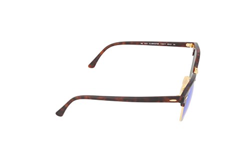 Ray-Ban CLUBMASTER - SAND HAVANA/GOLD Frame GREY MIRROR BLUE Lenses 49mm Non-Polarized