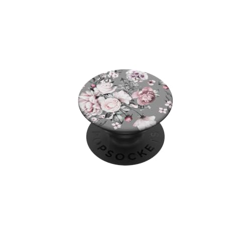 Pink Purple Flowers Purple Floral and Gray Leaves Pattern PopSockets Adhesive P…
