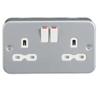 Mr. Gadget's Solutions 2 Gang Double Mains Metal Clad Switched Socket Outlet 13A – BS 1363 Certified, For UK Use Only