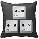 Kawaii Ctrl Alt Del Keyboard Reboot Throw Pillow Case 18" 18"