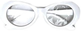 BOLD Retro Oval MOD Thick Frame Clout Goggles Round Lens Sunglasses (White, Clear)