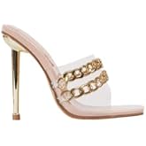 LEMONADE Women's Open Toe Stiletto Mule High Heel Sandals Nude Size 8.5