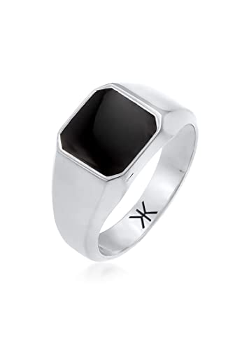 Kuzzoi Men's Signet Ring Octagon with Black Enamel in Solid 925 Sterling Silver, 10 mm Wide, Classic Silver Ring for Men, Polished in Size 60-66, 0610882720
