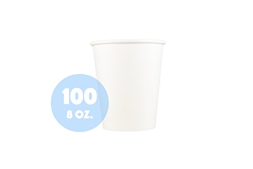 Coffee Cup by HeloGreen | 8 oz. Paper Hot Cups — Hot Beverage Cup for Coffee, Tea, Water and More! - WHITE - (100 Count)