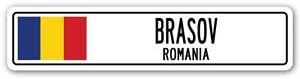 BRASOV, ROMANIA Street Sign Decal Sticker Romanian flag city country road wall gift