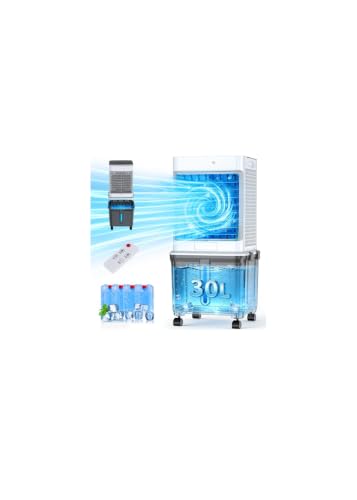 Portable Air Conditioner, 7.9 Gal Portable AC Unit Cooling Fan, Fast Cooling Evaporative Air Cooler with Remote & Timer, 3 Speed Windowless air conditioner for Bedroom, Garage,Patio