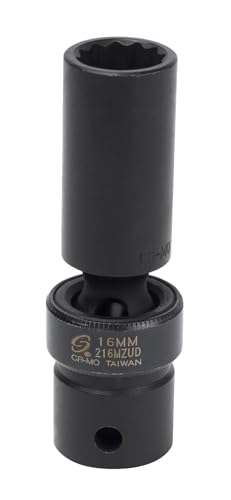 SUNEX Tools 1/2 in. Drive 16mm 12-Point Magnetic Universal Deep Chrome Socket,…