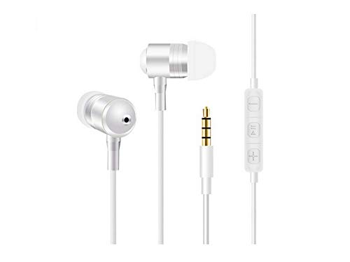 Shot Case Metal Earphones for iPhone 11 Pro Max with Microphone and Remote Control - Universal In-Ear Hands Kit (White)