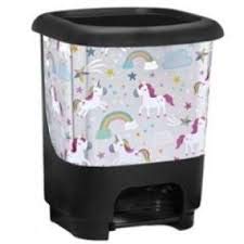 GREAT PLASTIC Class 10 Liter Pedal Bin in White with Unicorns, 10 L