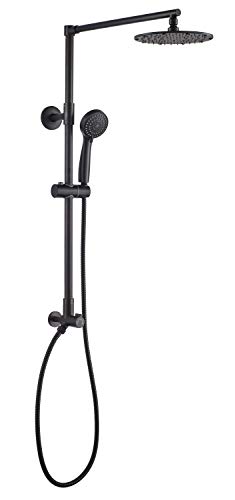 Polaris III Retrofit Rain Shower System, 3-Setting Handheld Shower Combo with Slide Bar, 8" Low Profile Shower Head, 9" Vertical Extension Pipe (Matte Black)