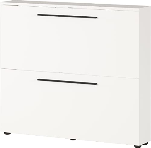 Germania Schuhschrank 2575-84 GW-Utah, in Weiss, mit Platz fuer 8 Paar Schuhe, geringe Tiefe, ideal fuer schmale Flure, 100 x 85 x 19 cm (BxHxT)