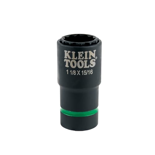 Klein Tools 66016 2-in-1 Schlag-Stecknuss mit 12-kant-Tief-Stecknüssen, koaxial federbelastet in 1-1/8 und 15/16 Zoll Größen