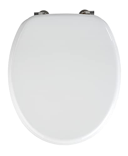 Wenko 154008100 Toilet seat, rustproof Stainless Steel mounting, MDF, 37.5 x 43.5 cm, White