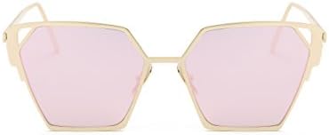 SMA Eyewear Premium High Fashion CHLOE Metal Geometric Sunglasses Mirrored Lens UV400 1-0758 (Gold, Pink)
