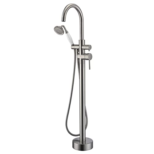 Freestanding Bathtub Faucet Tub Filler Brushed Nickel High Flow Rate 11