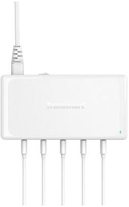 Powerful LeEco Max 2 90W Five/5 Quick Charge 2.0 Port Charging Desktop Kit for the whole family, friends, office. With 5 Certified Cables Included. (White / (3) USB Type C / (2) MicroUSB)