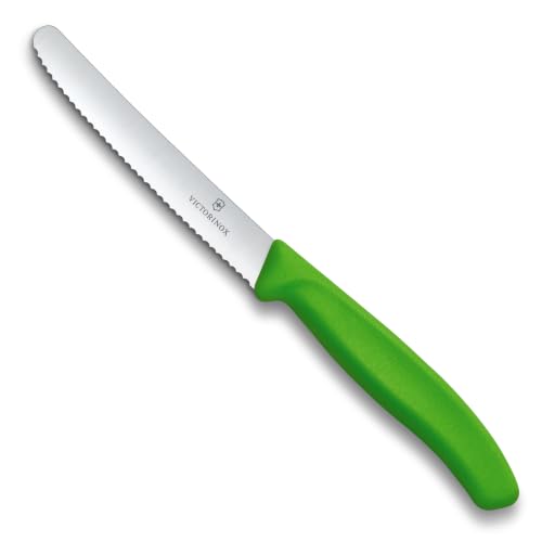 VICTORINOX(ビクトリノックス) ペティナイフ 11cm 波刃 食洗機対応 グリーン トマト&テーブルナイフ スイスクラシック 6.7836.4-X1