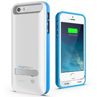 iPhone 5 Battery Case , Maxboost Atomic S iPhone Charger For Apple iPhone 5 / iPhone 5s [APPLE MFI Certified] Protective 2400mAh Battery Pack Juice Power Case with Built-in Kickstand - White/Blue