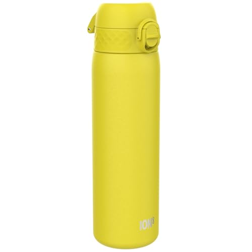 Ion8 Borraccia Inox Leggero, 600ml, Non Isolato, a Prova di Perdite, Facile da Aprire, Serratura Sicura, Lavabile in Lavastoviglie, Adatta a Portabicchieri, Durevole, Giallo