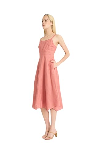 LUXELY FOR MAGGY LONDON WOMEN’S DRESSES WOMEN’S LINEN-BLEND SQUARE NECK MIDI DRESS – TAILORED A-LINE SILHOUETTE WITH SEMI-SHEER HEMLINE – SUMMER ESSENTIAL, CANYON ROSE, 6