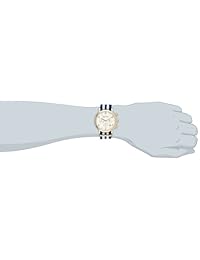 Caravelle New York 44B107 de los hombres Reloj dorado de acero inoxidable con azul y blanco banda de nylon